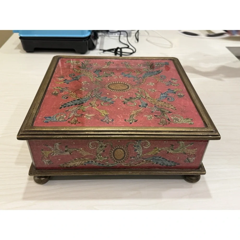 Vintage Marshall Fields Pink‎ Painted Wooden Keepsake Jewelry Box Rare HTF 80s